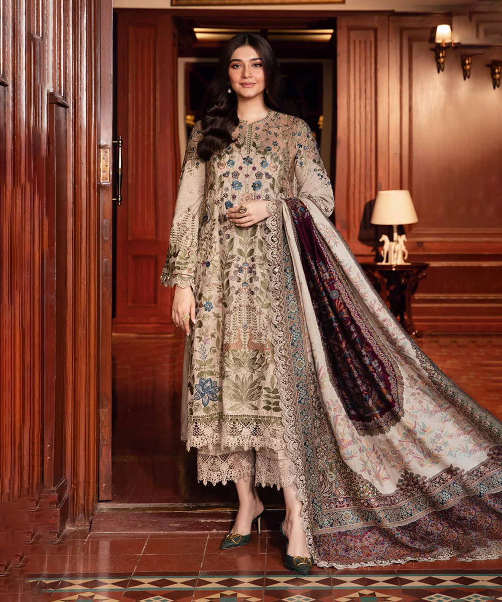 Dhanak-3PC Embroidered Shirt with Digital Printed Wool Shawl 669