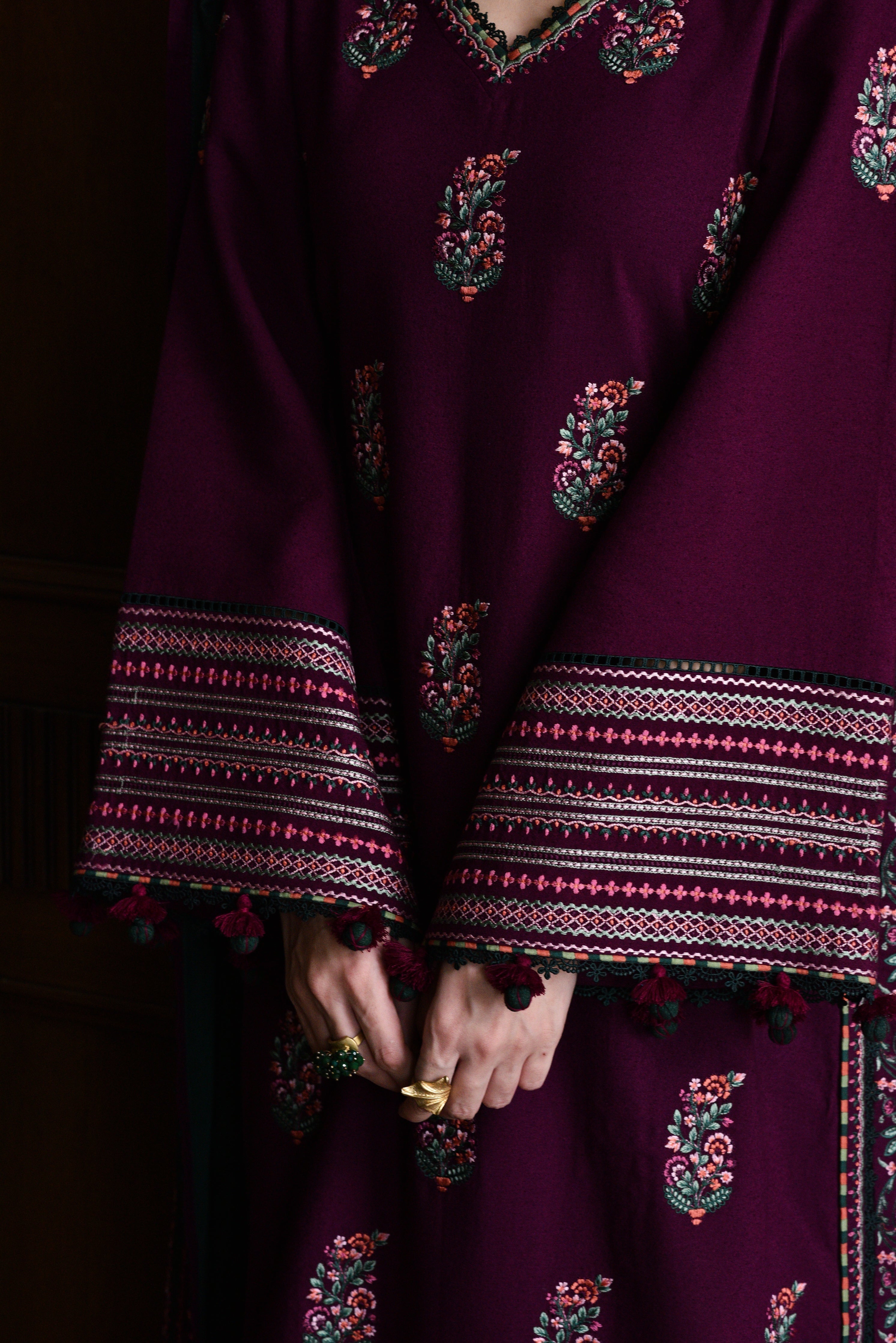 BATIK-3PC DHANAK EMBROIDERED SHIRT WITH DHANAK EMBROIDERED SHAWL AND TROUSER- 678