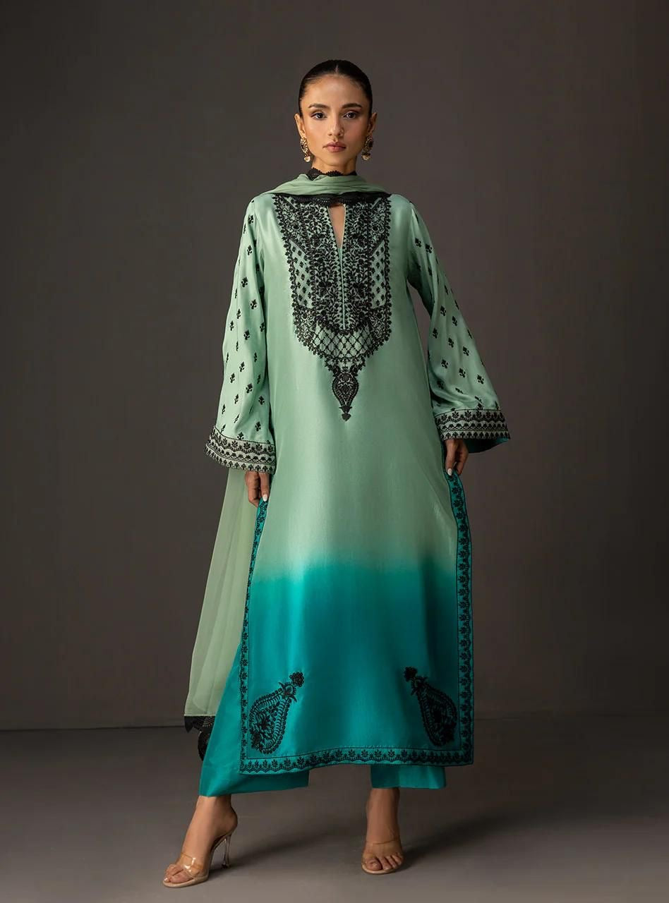 3 Piece Unstitched Embroidered and Printed SIlk Suit 227